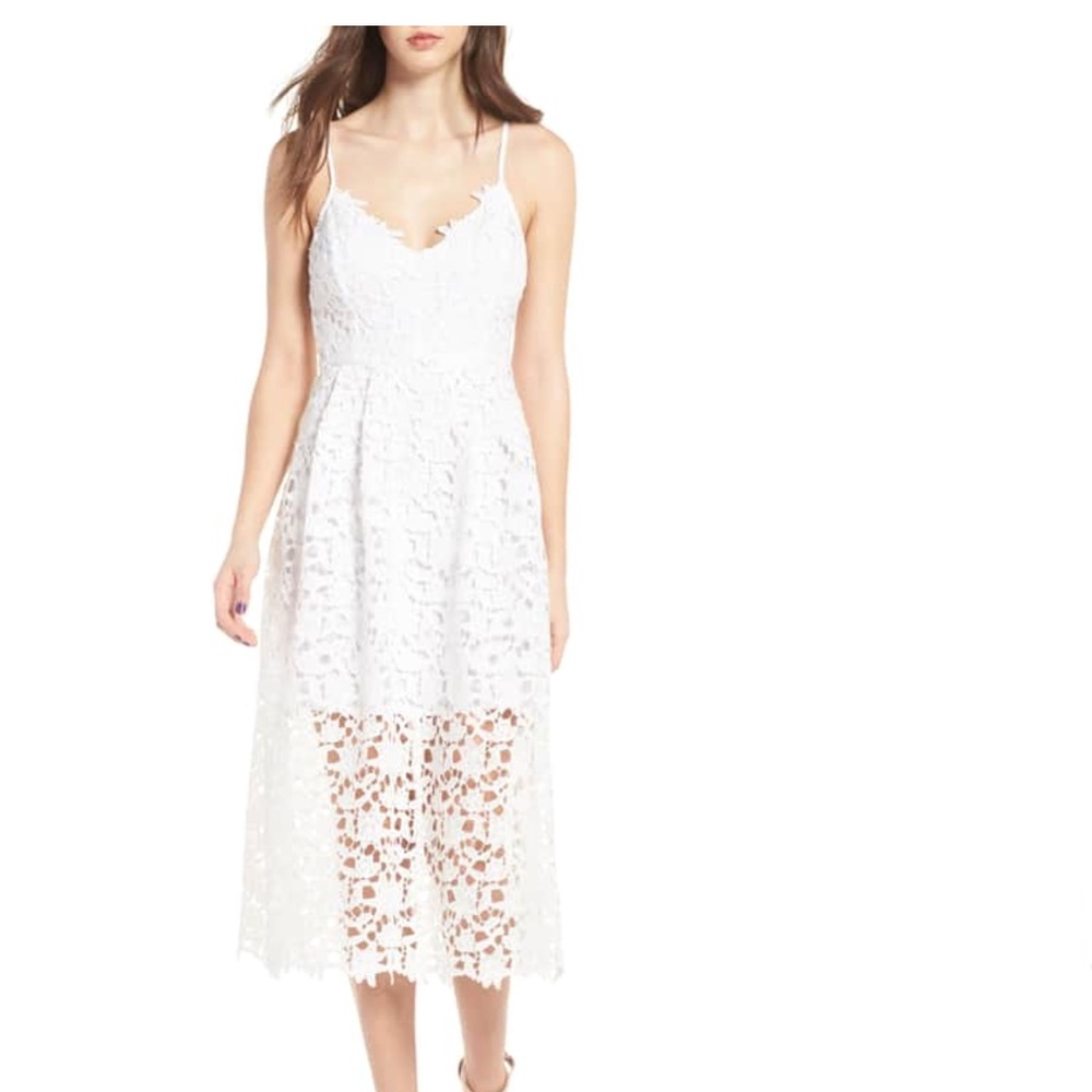 Nordstrom ASTR THE LABEL WHITE LACE MIDI DRESS